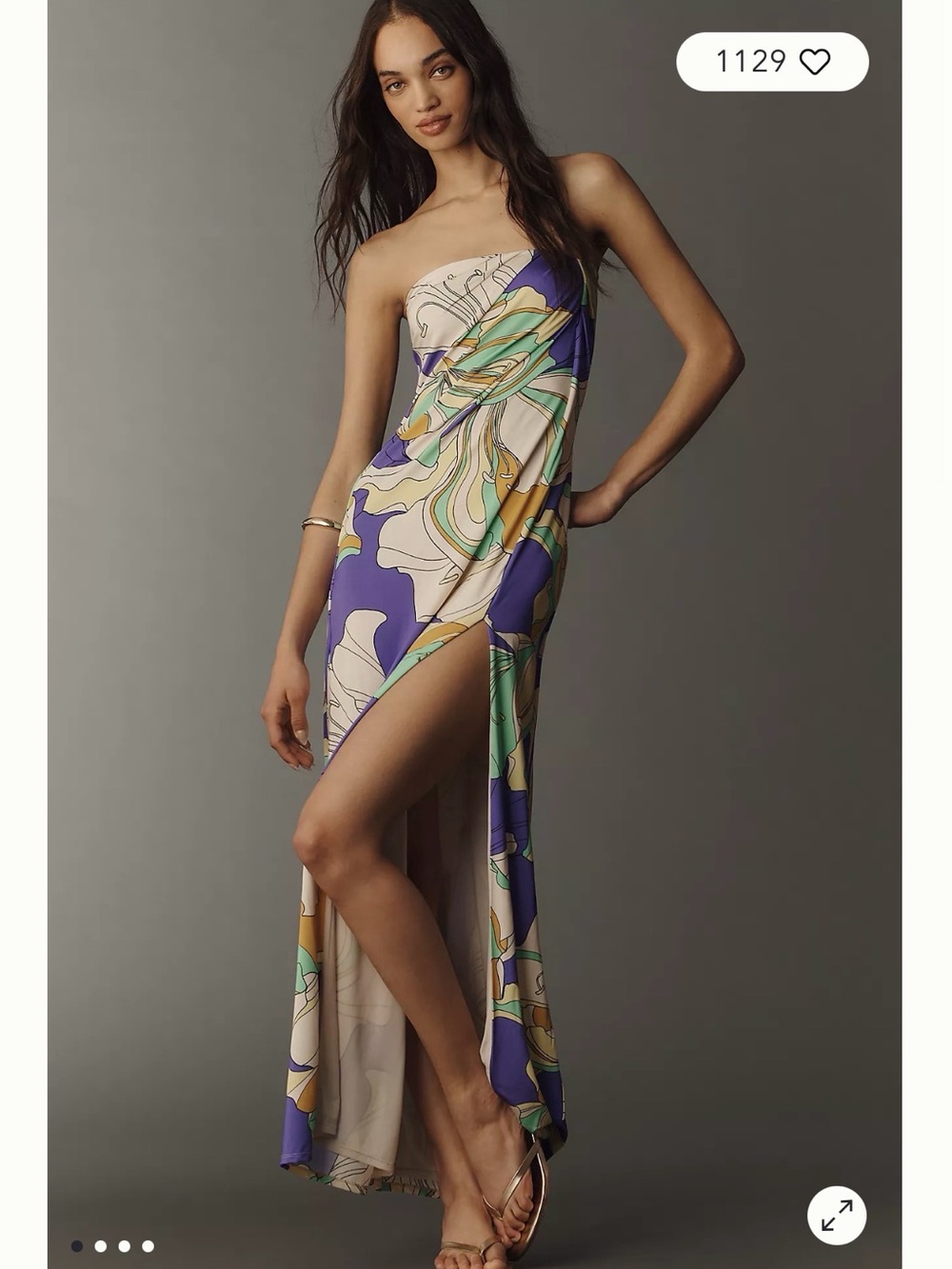 AFRM Strapless Maxi Dress in Purple, Cream, Green and Gold
